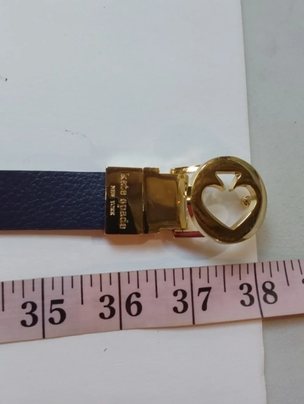 Kate Spade|Gold Metallic/Navy Reversible Women’s Thin Belt Gold Spade Buckle OS